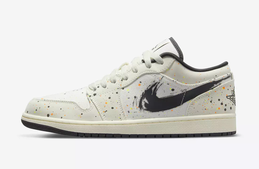 Air Jordan 1 ya Rangi ya Chini ya Splatter Brushstroke Swoosh DM3528-100 Tarehe ya Kutolewa