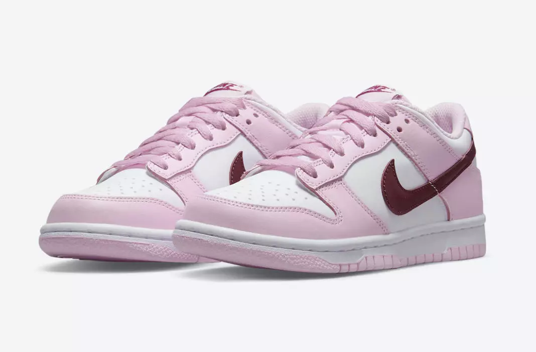 Nike Dunk Low GS Branco Rosa Vermelho CW1590-601 Data de Lançamento