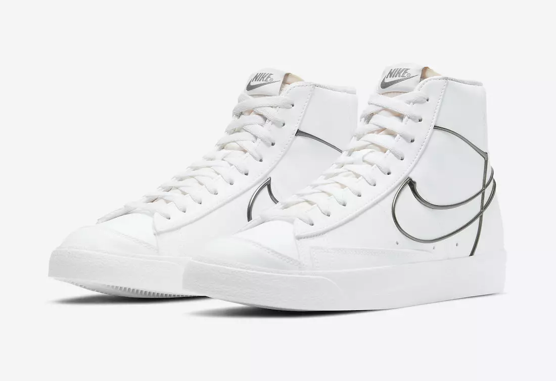 Nike Blazer Mid 77 izlaidumi ar treknu sudraba kontūru