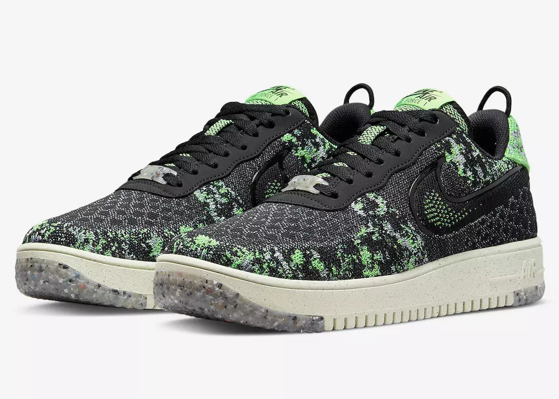 Nike Air Force 1 Crater Flyknit Black Volt DM0590-002 Dáta Eisiúna