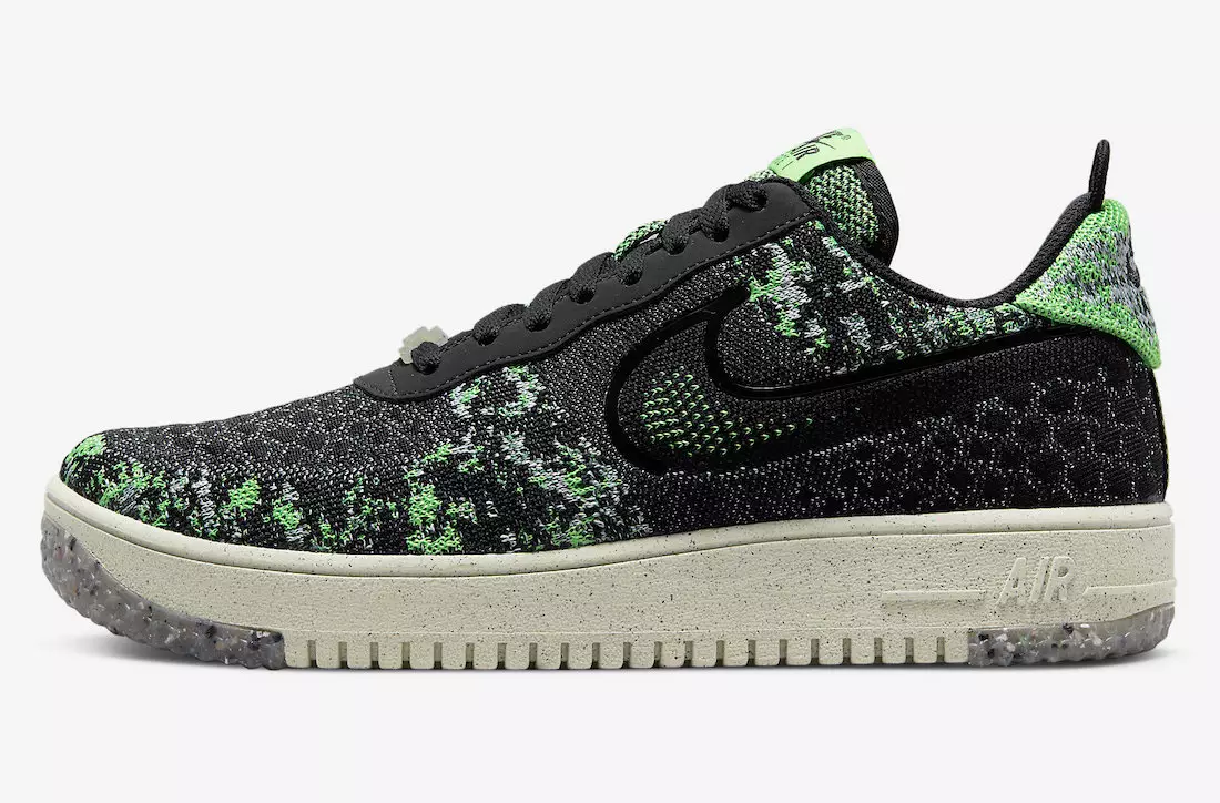 Nike Air Force 1 Crater Flyknit Black Volt DM0590-002 Dáta Eisiúna