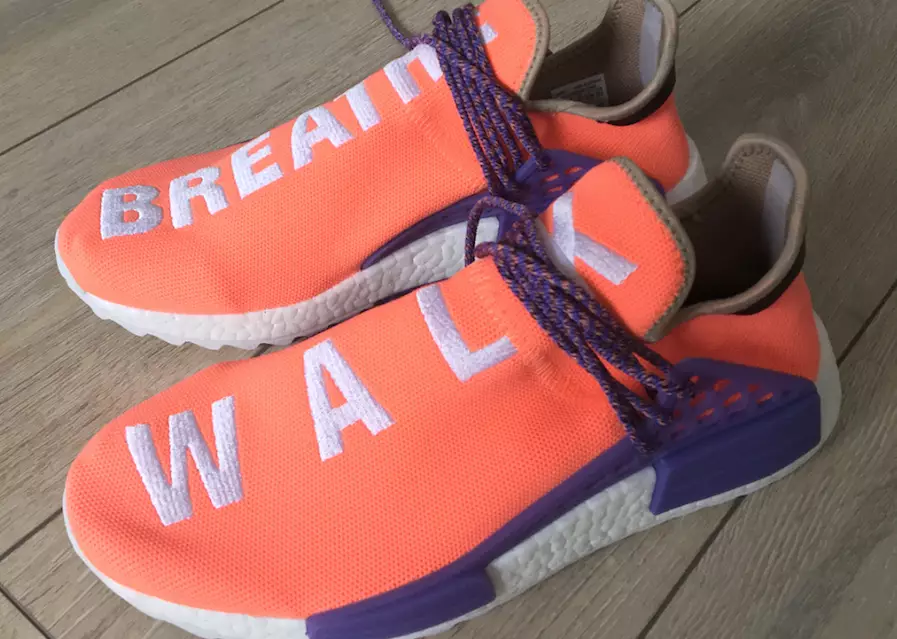 Pharrell Williams adidas NMD Hu Breathe Walk လိမ္မော်ရောင် ခရမ်းရောင် နမူနာ