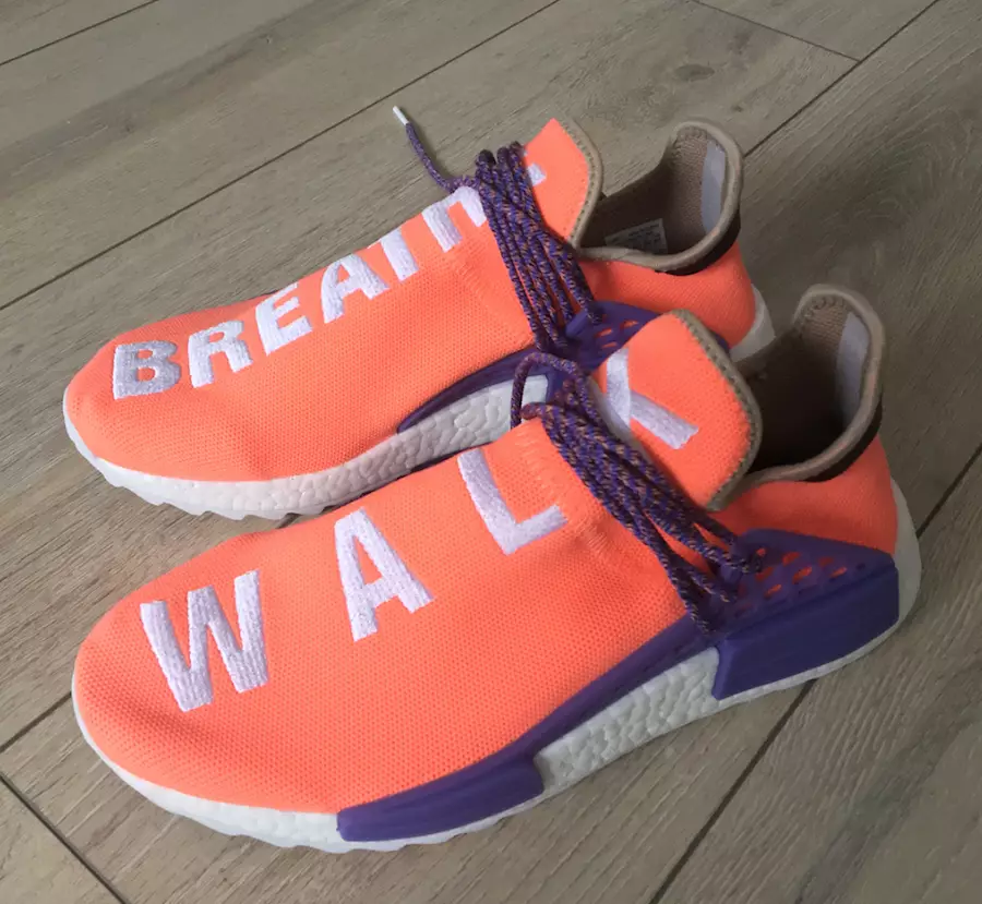 Pharrell adidas NMD Hu Breathe Walk လိမ္မော်ရောင် ခရမ်းရောင် နမူနာ