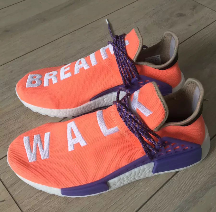 Pharrell adidas NMD Hu Breathe Walk လိမ္မော်ရောင် ခရမ်းရောင် နမူနာ