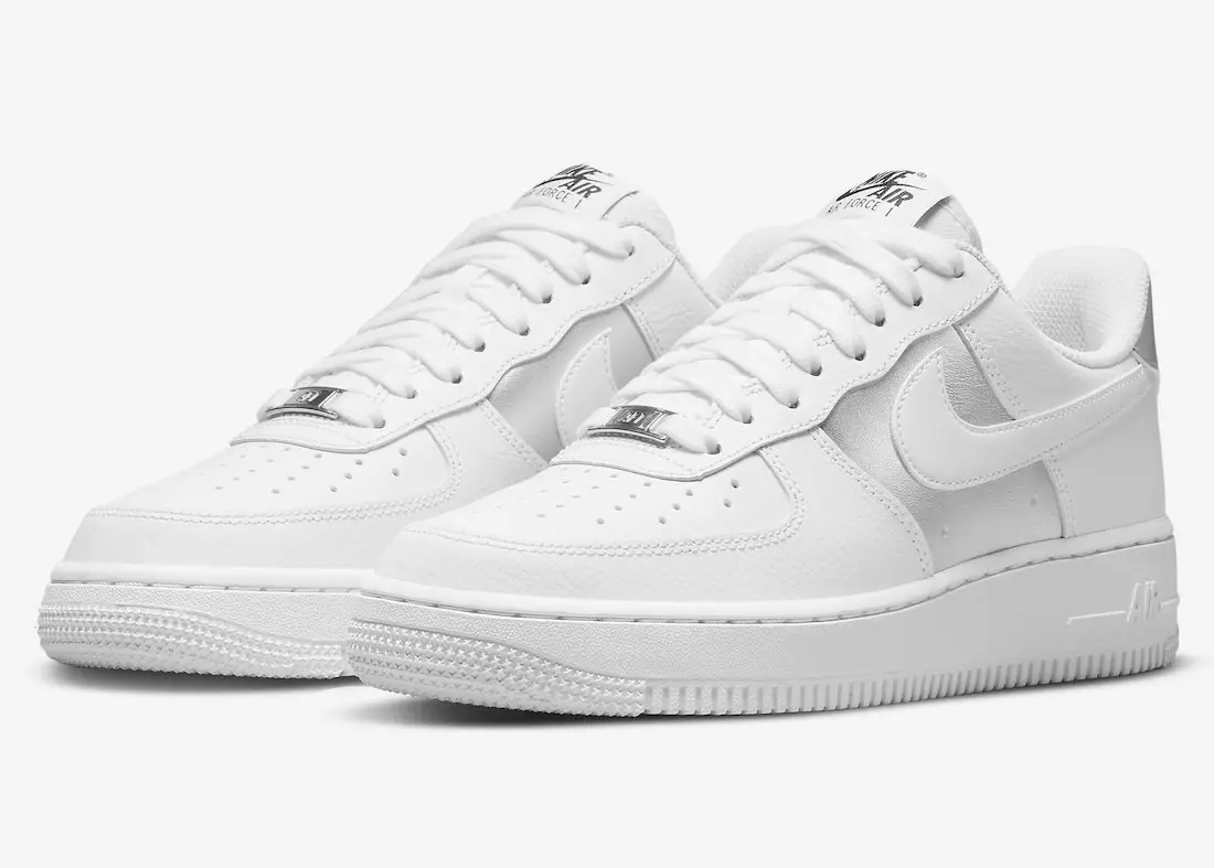 Nike Air Force 1 Íseal le feiceáil in Airgid Bán agus Miotalach