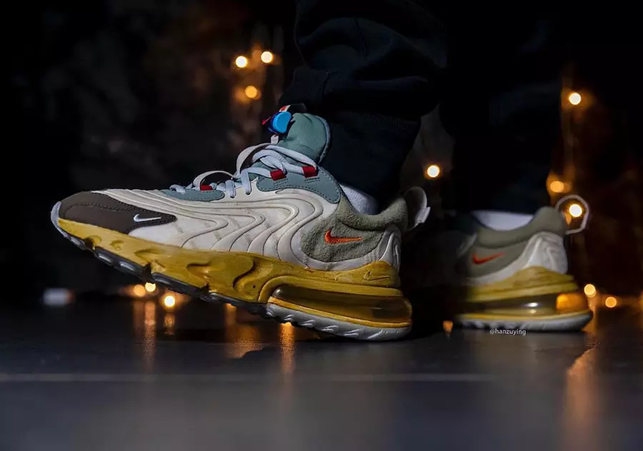 Tarehe ya Kutolewa ya Travis Scott Nike Air Max 270 React CT2864-200 Juu ya Miguu