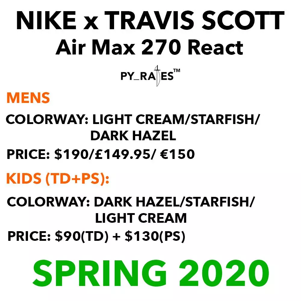 Travis Scott Nike Air Max 270 React Chiqarish sanasi