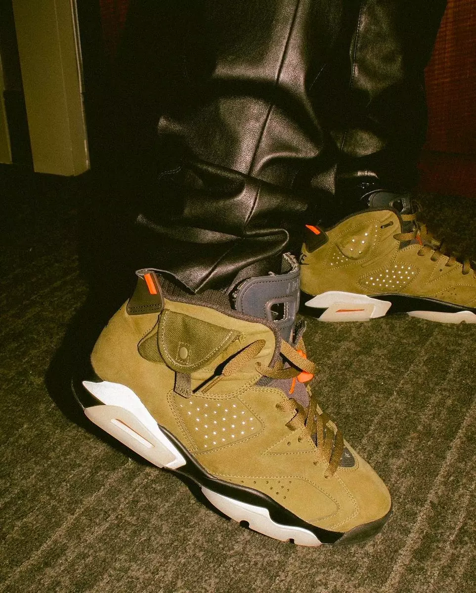 Travis Scott Air Jordan 6 Meán Olive Praghas Dáta Eisiúna