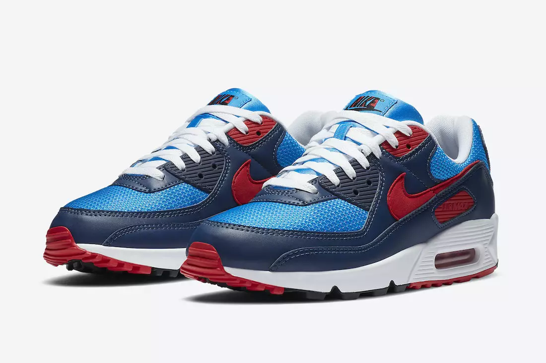 Nike Air Max 90 Nyuso katika Picha ya Bluu na Nyekundu ya Chuo Kikuu