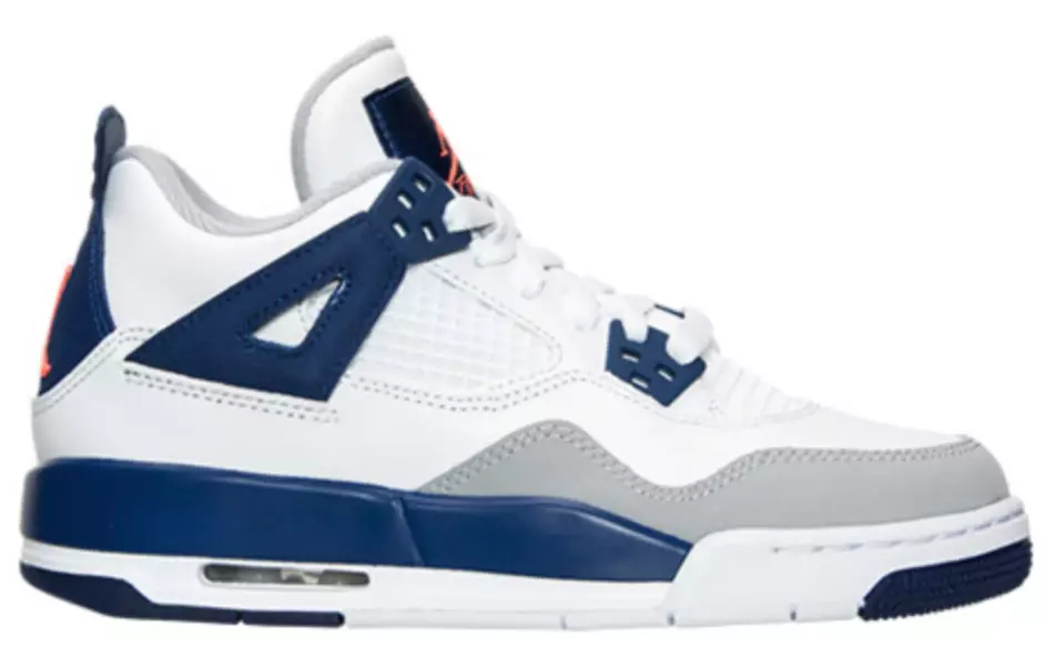 Air Jordan 4 GS valge sügav kuninglik sinine hunt hall hüperoranž