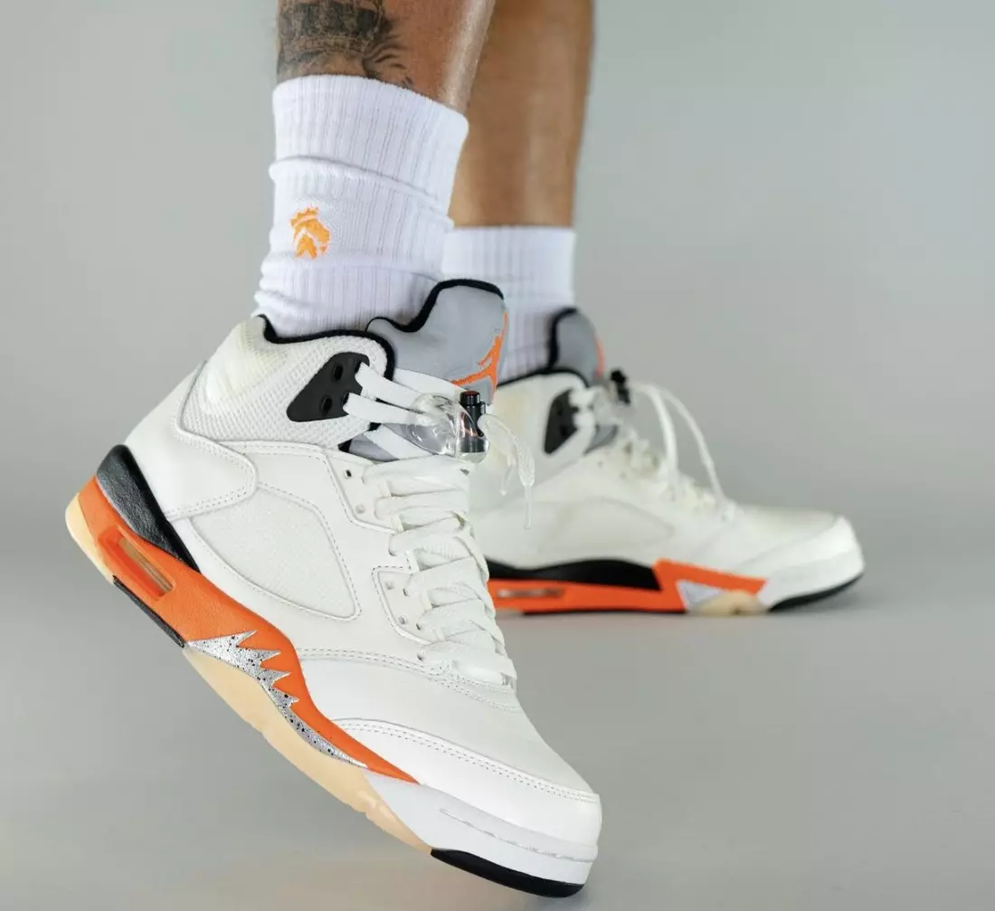 Air Jordan 5 талкаланган арткы такта Orange Blaze DC1060-100 Чыгуу датасы буттарда