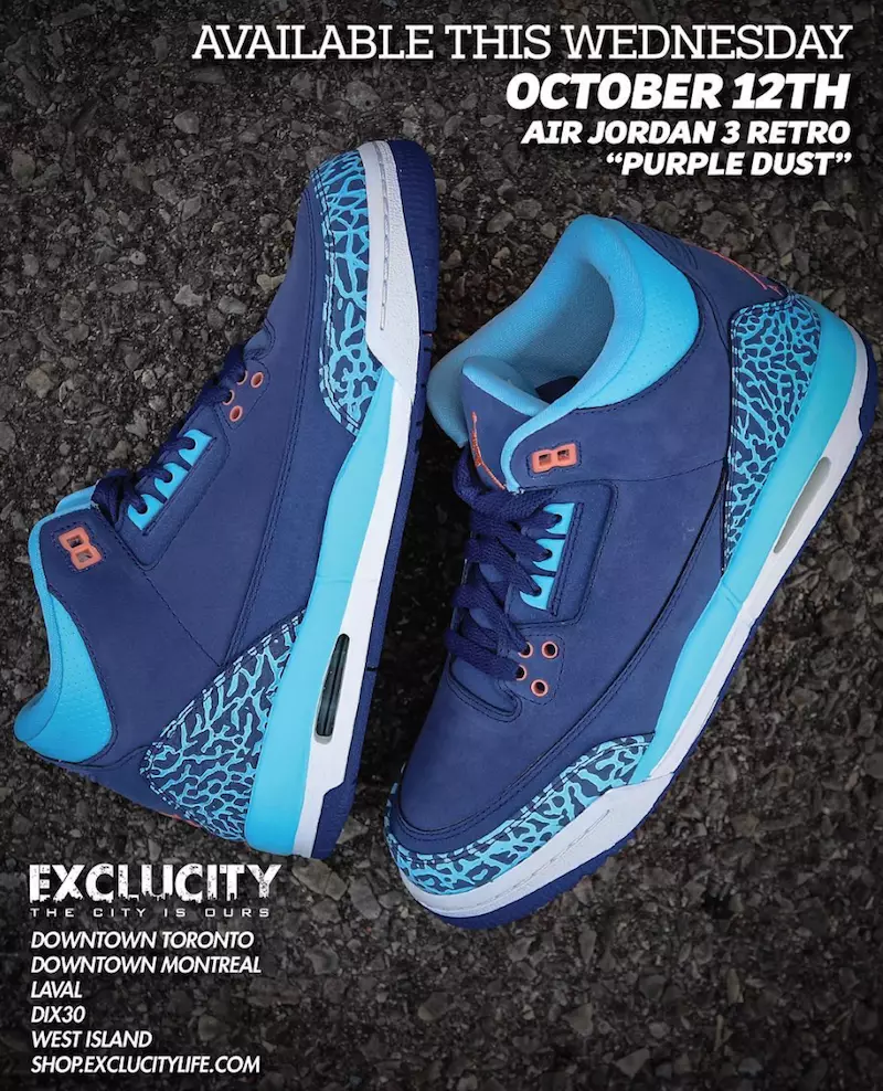 Air Jordan 3 zils vāciņš tumši violets putekļu atomu rozā