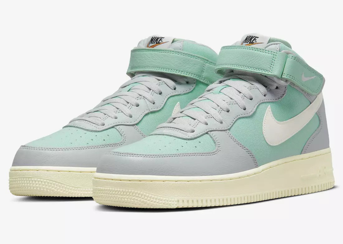 Nike Air Force 1 Mid “Certified Fresh” površine v sivi megli in emajl zeleni