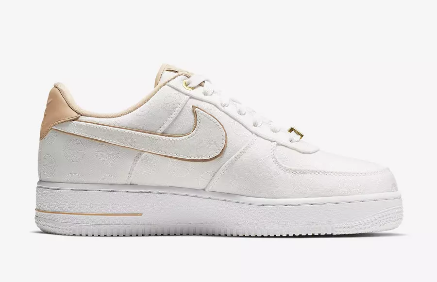 Nike Air Force 1 לוקס ווייַס מעטאַלליק גאָלד ביאָ בייזש 898889-102 מעלדונג טאָג