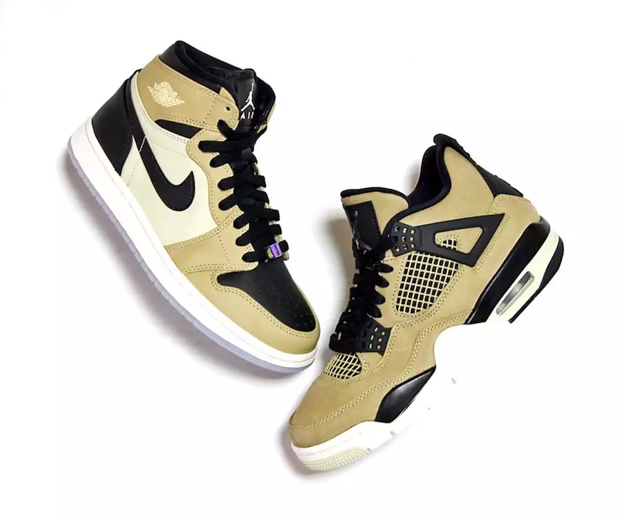 Air Jordan 1 הויך פּרעמיום WMNS שוואַרץ פאָססיל בלאַס העלפאַנדביין AH7389-003 מעלדונג טאָג פּרייַז