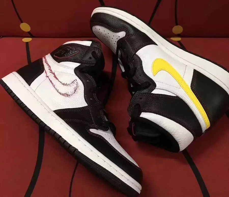 Air Jordan 1 Retro Ard OG Bán Dubh Dinimiciúla Buí Ollscoil Dearg 555088-170 Dáta Eisiúna