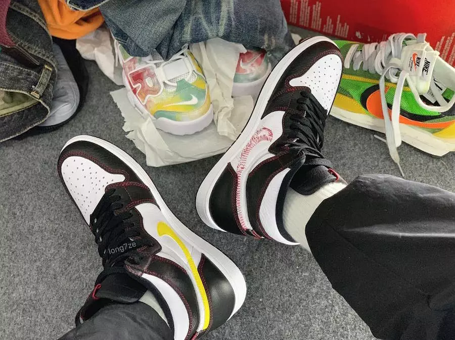 Air Jordan 1 White Black Dynamic Yellow University Red 555088-170 Թողարկման ամսաթիվ On-Feet