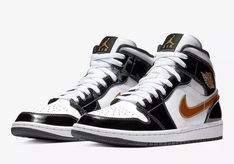 Air Jordan 1 keskmine lakknahk, must ja kuldne