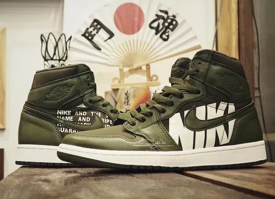 Vista detallada del Air Jordan 1 inspirado en Off-White en