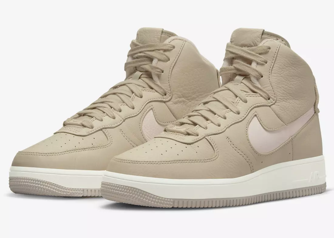 Nike Air Force 1 augstas skulptūras virsmas Sandrift un gaiši maigi rozā krāsā