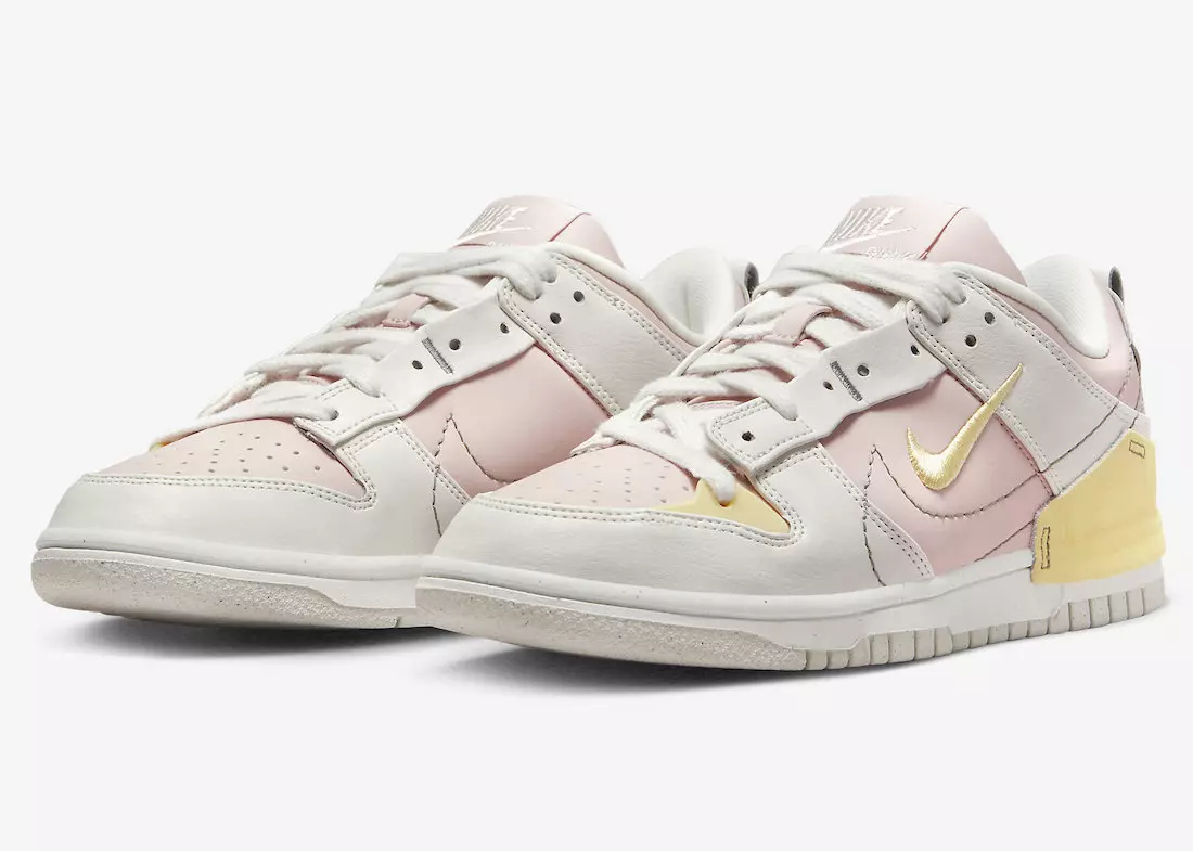 Nike Dunk Low Disrupt 2 -pinnat vaaleanpunaisena ja pastellikeltaisena