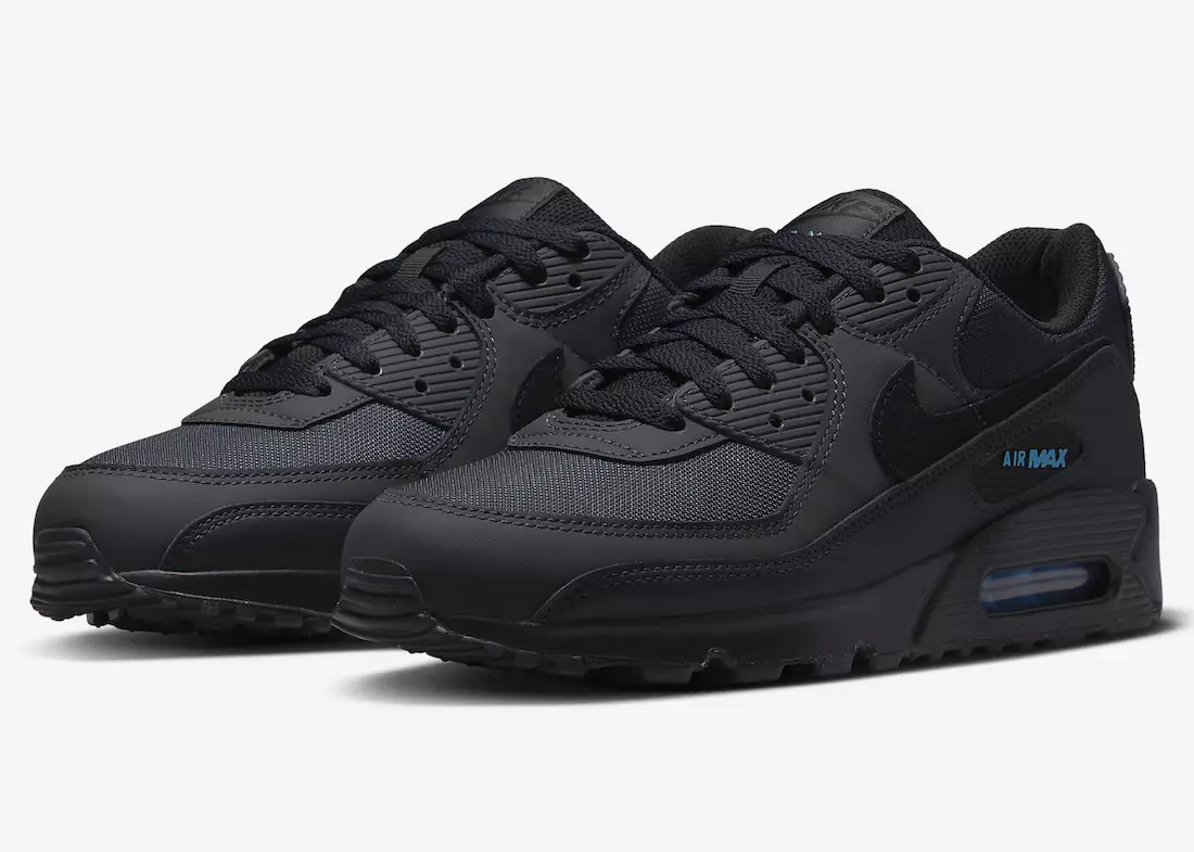 Nike Air Max 90 le feiceáil i Dark Smoke Liath agus Laser Blue