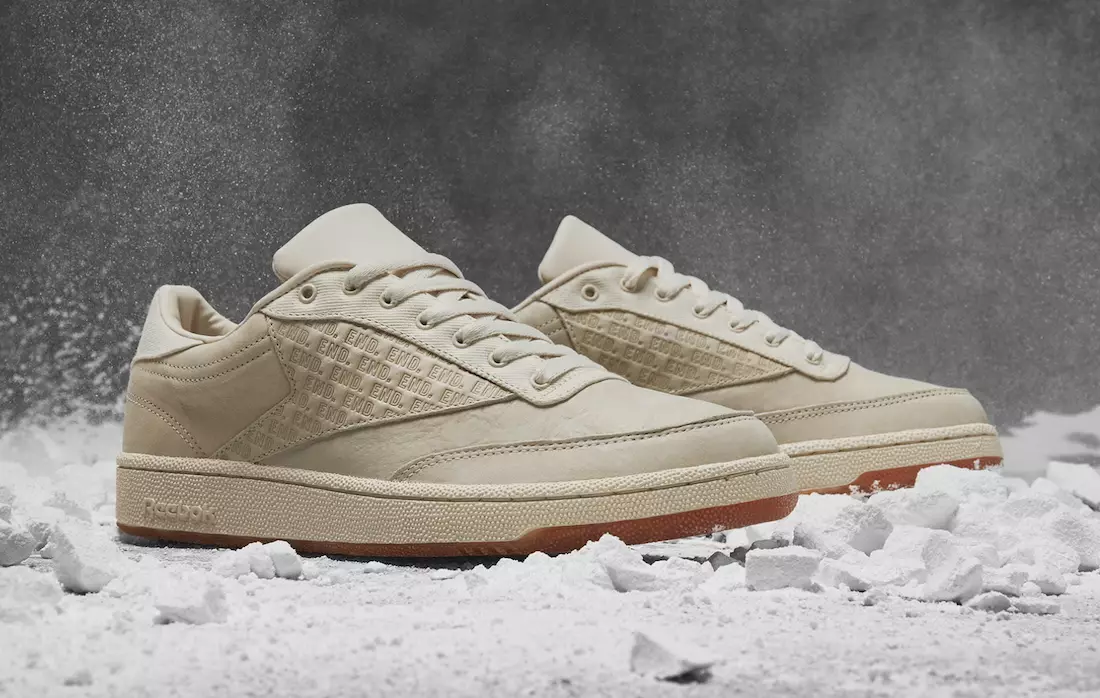 END x Reebok Club C "Chalk" Debossed brending bilan qoplangan