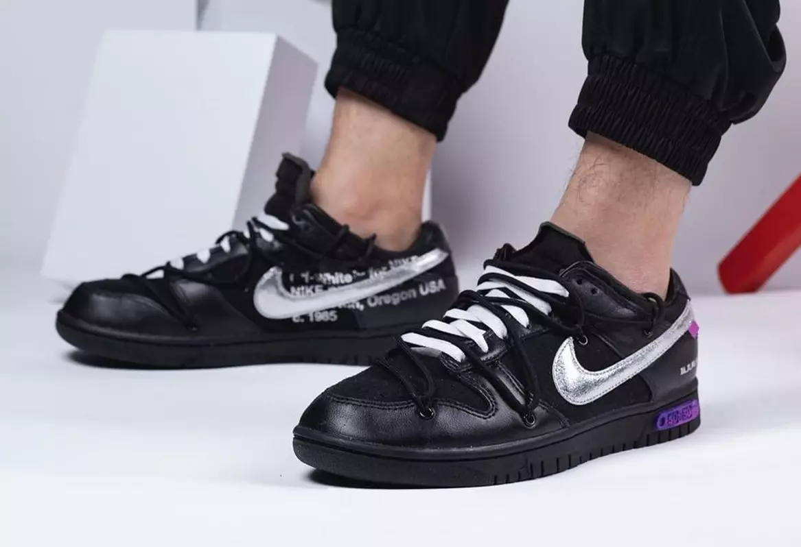 Off-White Nike Dunk 50 of 50 Black Silver Purple On-Feet