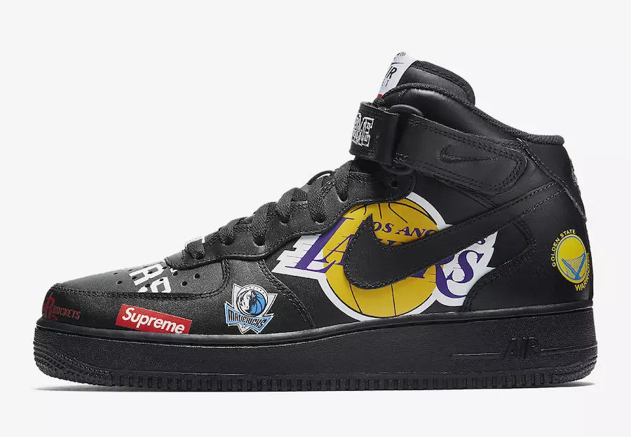 Supreme NBA Nike Air Force 1 Mid Black SNKRS Verëffentlechung