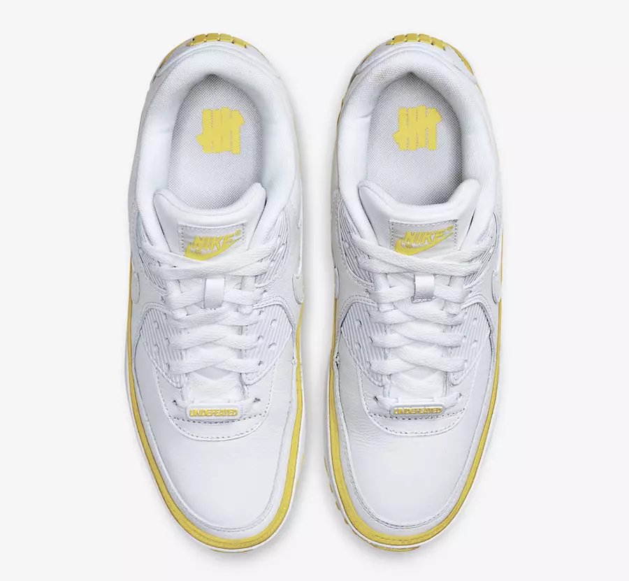 Invaincu Nike Air Max 90 Blanche Optique Jaune CJ7197-101 2019 Date de Sortie